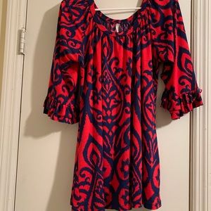 Navy & red blouse